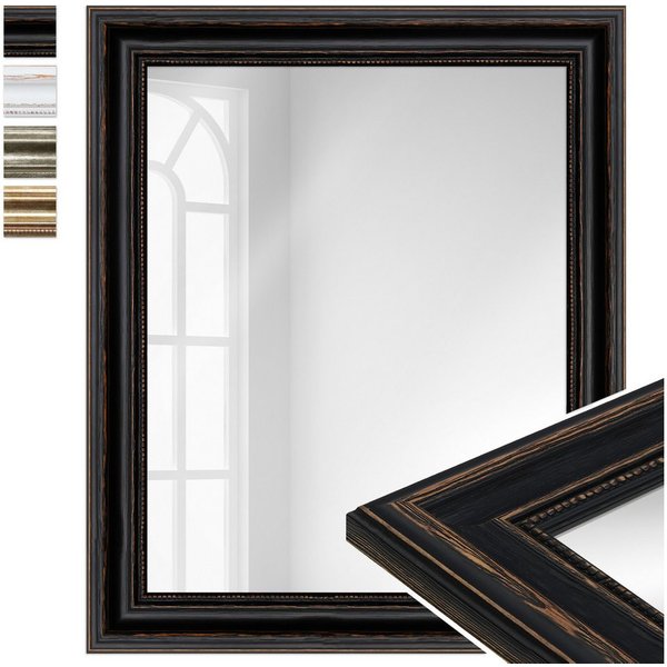 WANDStyle Wandspiegel H550, Vintage Spiegel Schwarz 50x60 cm, großer Wandspiegel Schwarz 50x60