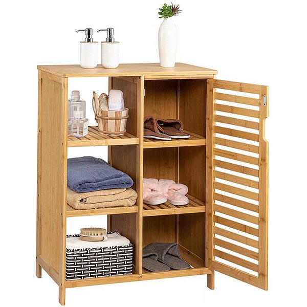 WAOHO Badkommode Badezimmerschränke aus Bambus,Badkommode,Küchenschrank,Sideboard