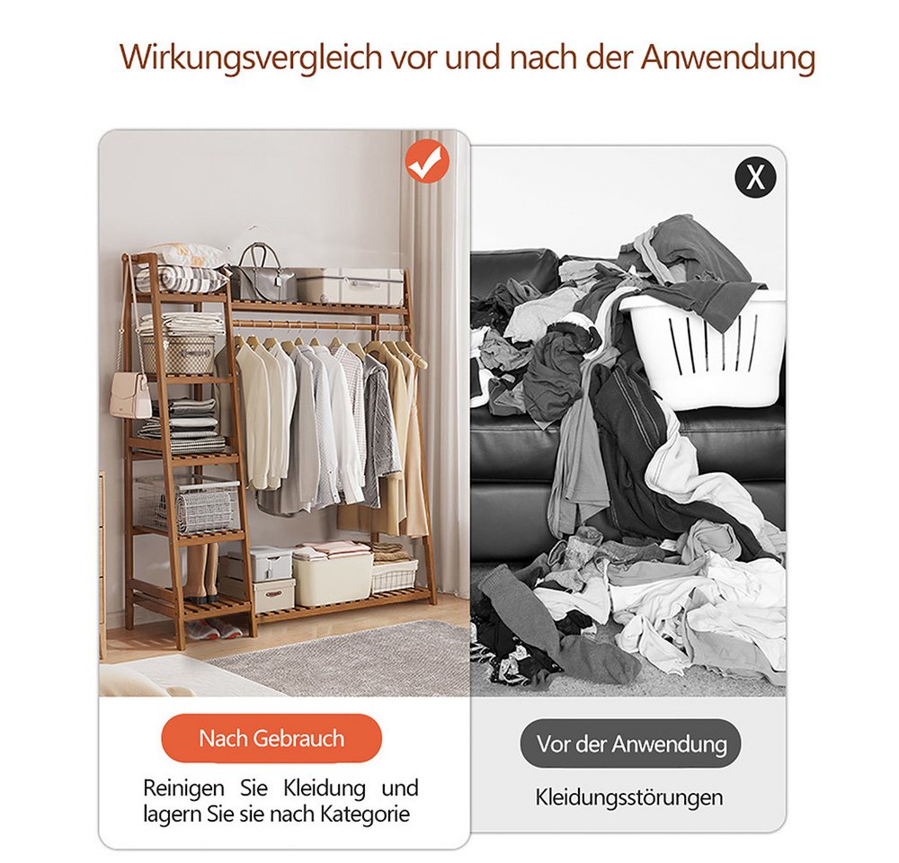 WAOHO Kleiderständer Multifunktionale Kleiderständer aus Bambus, Garderobenständer, Mehrere Lagerplätze – Bild 5 von 5