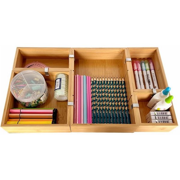 WAOHO Schubladeneinsatz Schubladen Organizer aus Bambus, 5-teiliger aufbewahrungsbox,sortierbox