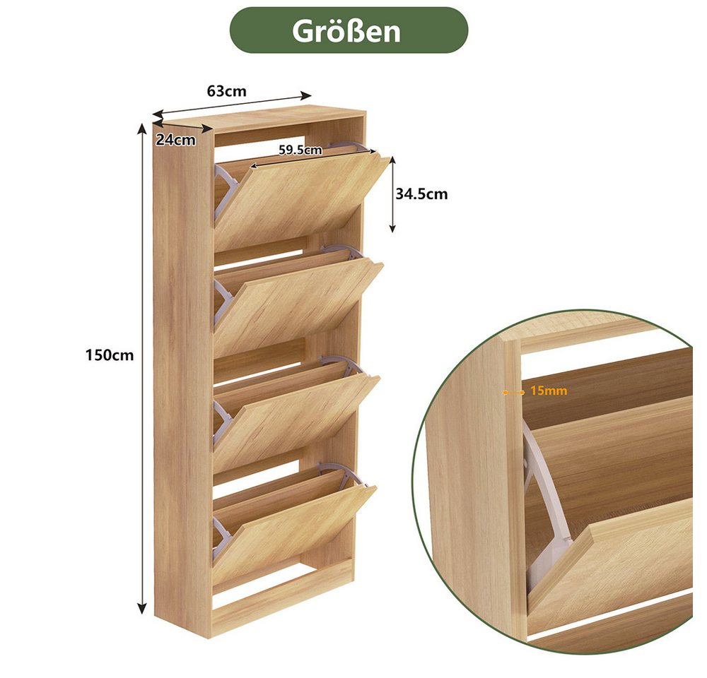 WAOHO Schuhschrank Klappbare Schuhregale, 4-türiger, doppelstöckiger Schuhschrank – Bild 2 von 5