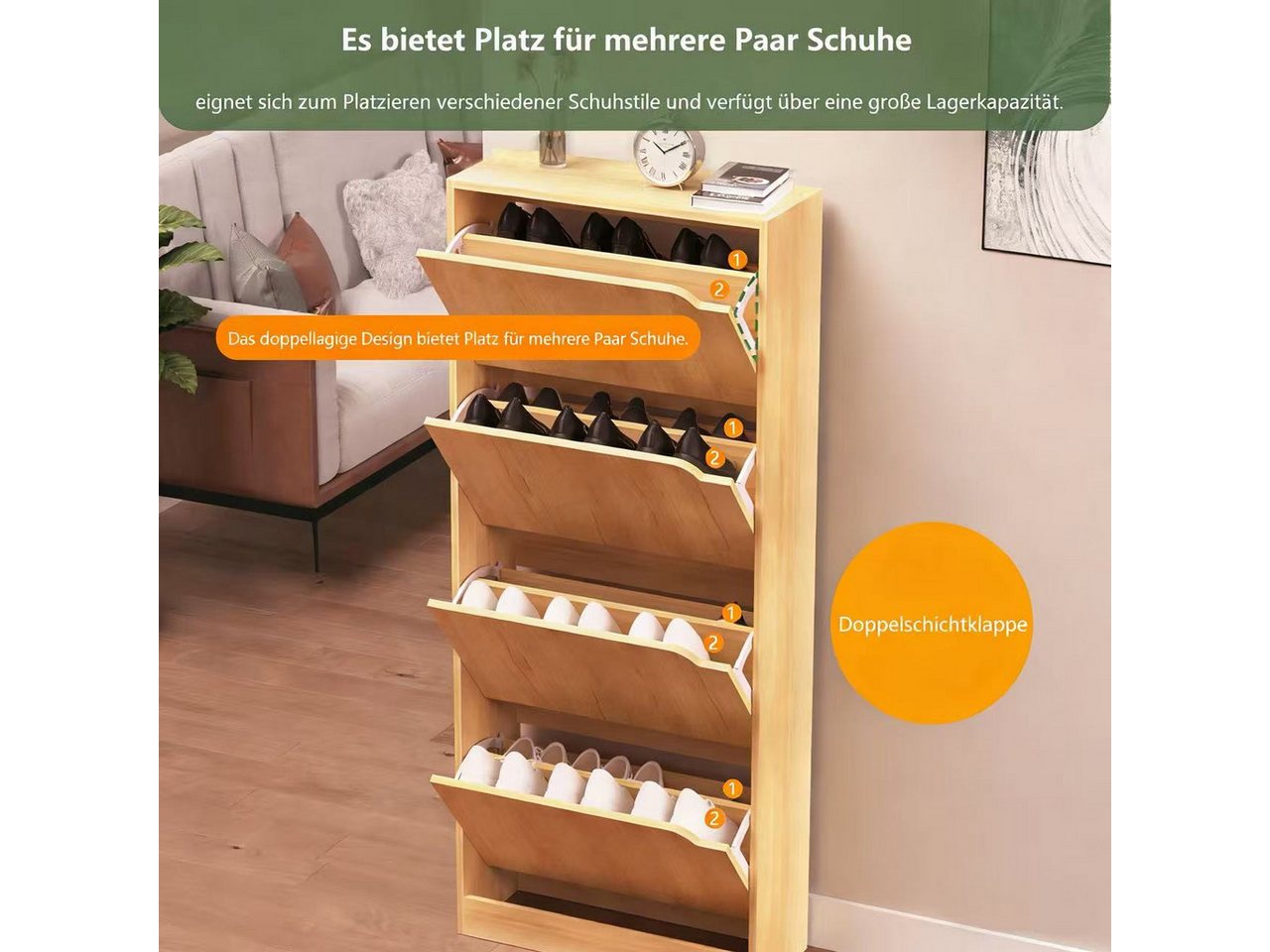 WAOHO Schuhschrank Klappbare Schuhregale, 4-türiger, doppelstöckiger Schuhschrank – Bild 4 von 5