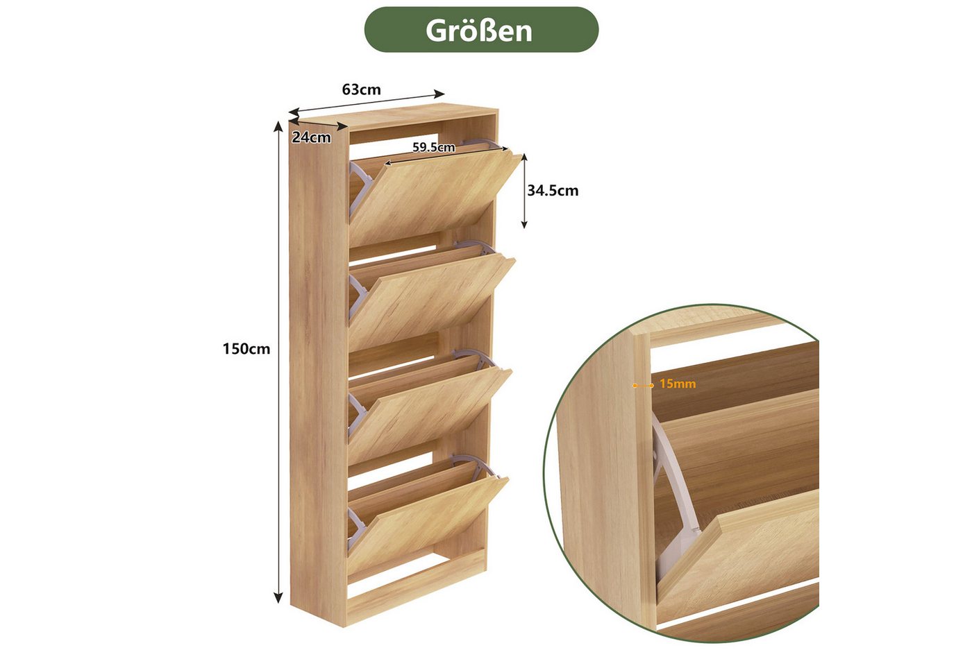 WAOHO Schuhschrank Klappbare Schuhregale, 4-türiger, doppelstöckiger Schuhschrank – Bild 2 von 5