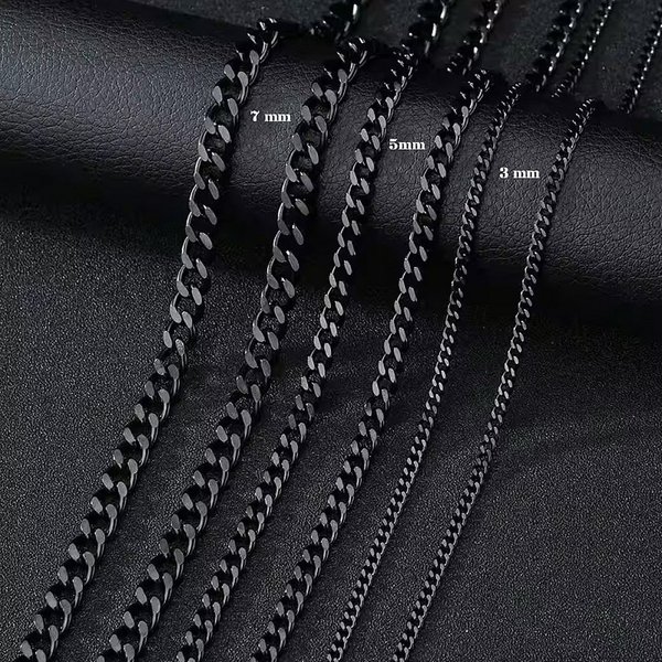 Ware aus aller Welt Panzerkette schwarze Edelstahl Halskette Breite: 3, 5, 7mm Länge: 40, 50, 60 cm