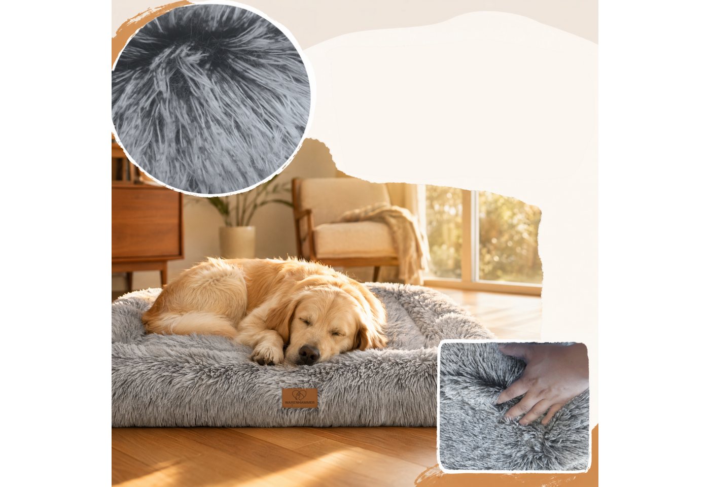 Warenhammer Hundebett Hundekörbchen, flauschig weiche Hundematte, abnehmbar und waschbar, Innenkissen herausnehmbar, extra gepolstert durch Flockenfüllung – Bild 2 von 5