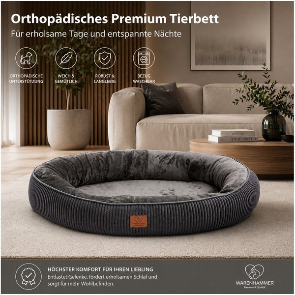 Warenhammer Hundebett Orthopädisches Premium Hundebett, flauschig weich, abnehmbar/waschbar, gepolsterter Rand ca. 15-17 cm hoch, weiches Flanell / herausnehmba