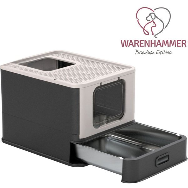 Warenhammer Katzentoilette Edelstahl - Katzenklo Premium pflegeleichtes Katzenklo mit Schublade, Abmessungen : 54,3 x 42,3 x 38 cm