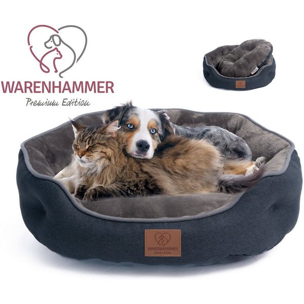 Warenhammer Tierbett Orthopädisches Premium Hundebett, Katzenbett, flauschig weich, für Katzen oder kleine Hunde, 2 Teilig mit Wendekissen / kühlende Sommer ode