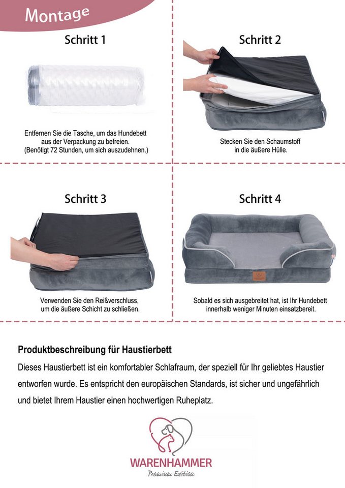 Warenhammer Tierbett Premium Hundebett, Orthopädisch, flauschig weich, abnehmbar, waschbar, mit druckminderndem Liegekomfort, verschiedene Grössen – Bild 3 von 5