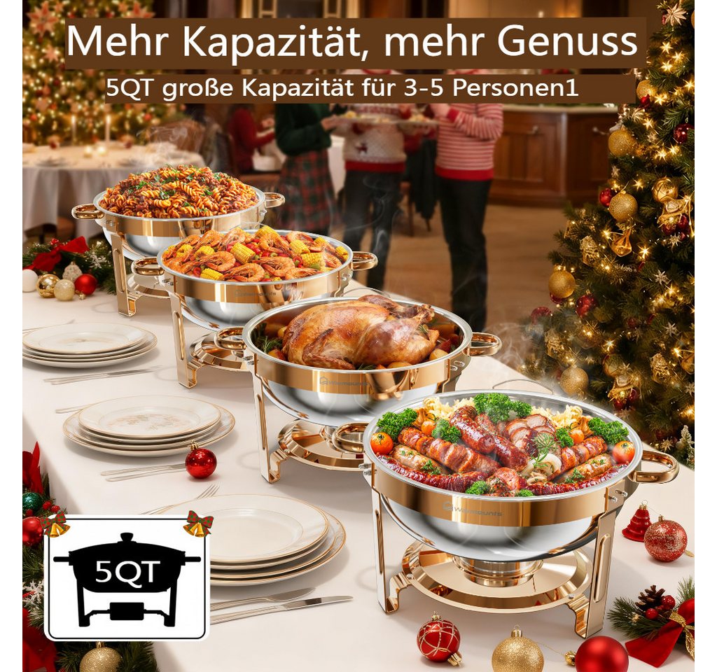 Warmounts Speisenwärmer, (4-tlg), Chafing Dish Speisenwärmer Set, rund, Edelstahl, Buffet Warmhalte-Set – Bild 2 von 5