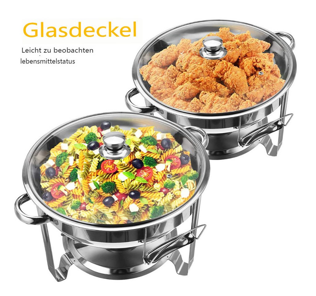 Warmounts Speisenwärmer, (2-tlg), 4,7 L Chafing Dish Buffetwärmer Rund, Edelstahl für Hochzeiten, Partys – Bild 3 von 5