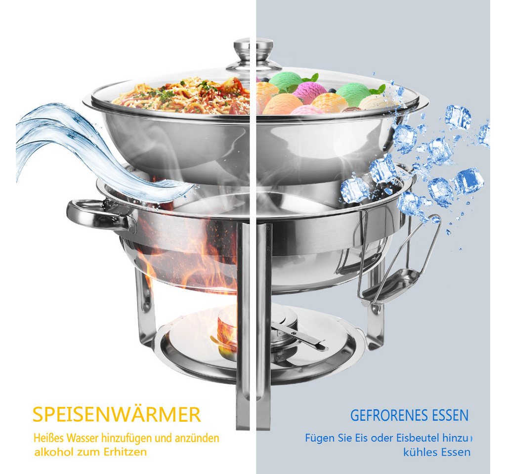 Warmounts Speisenwärmer, (2-tlg), 4,7 L Chafing Dish Buffetwärmer Rund, Edelstahl für Hochzeiten, Partys – Bild 4 von 5