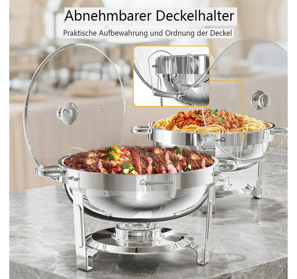 Warmounts Speisenwärmer, (2-tlg), 4,7 L Chafing Dish Buffetwärmer Rund, Edelstahl für Hochzeiten, Partys – Bild 5 von 5