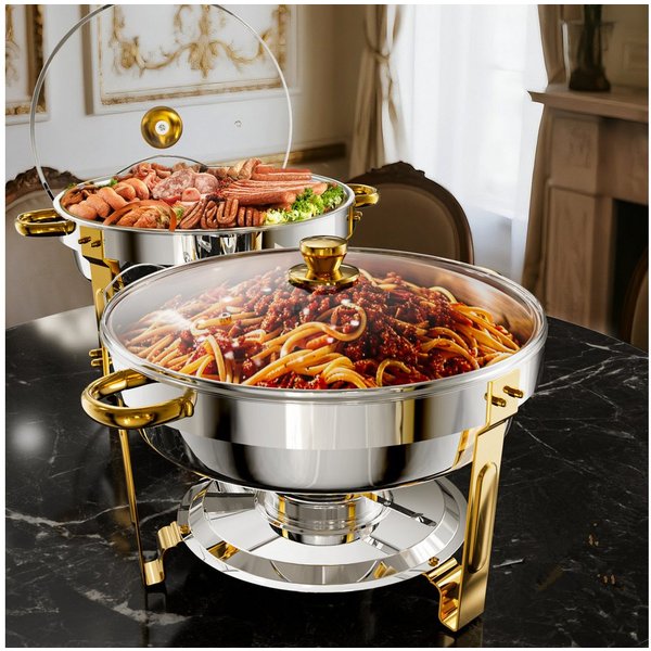 Warmounts Speisenwärmer, (2-tlg), Chafing Dish Speisenwärmer Set, rund, Edelstahl, Buffet Warmhalter-Set