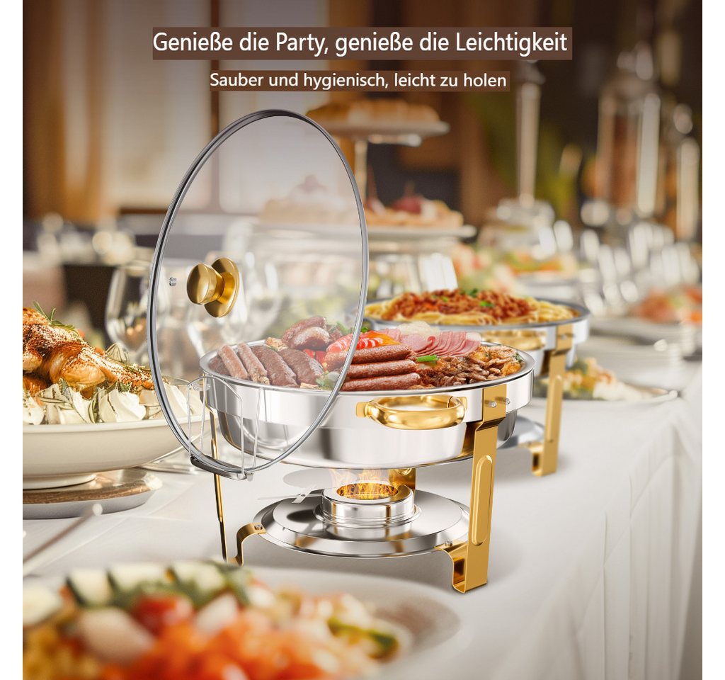 Warmounts Speisenwärmer, (2-tlg), Chafing Dish Speisenwärmer Set, rund, Edelstahl, Buffet Warmhalter-Set – Bild 2 von 5