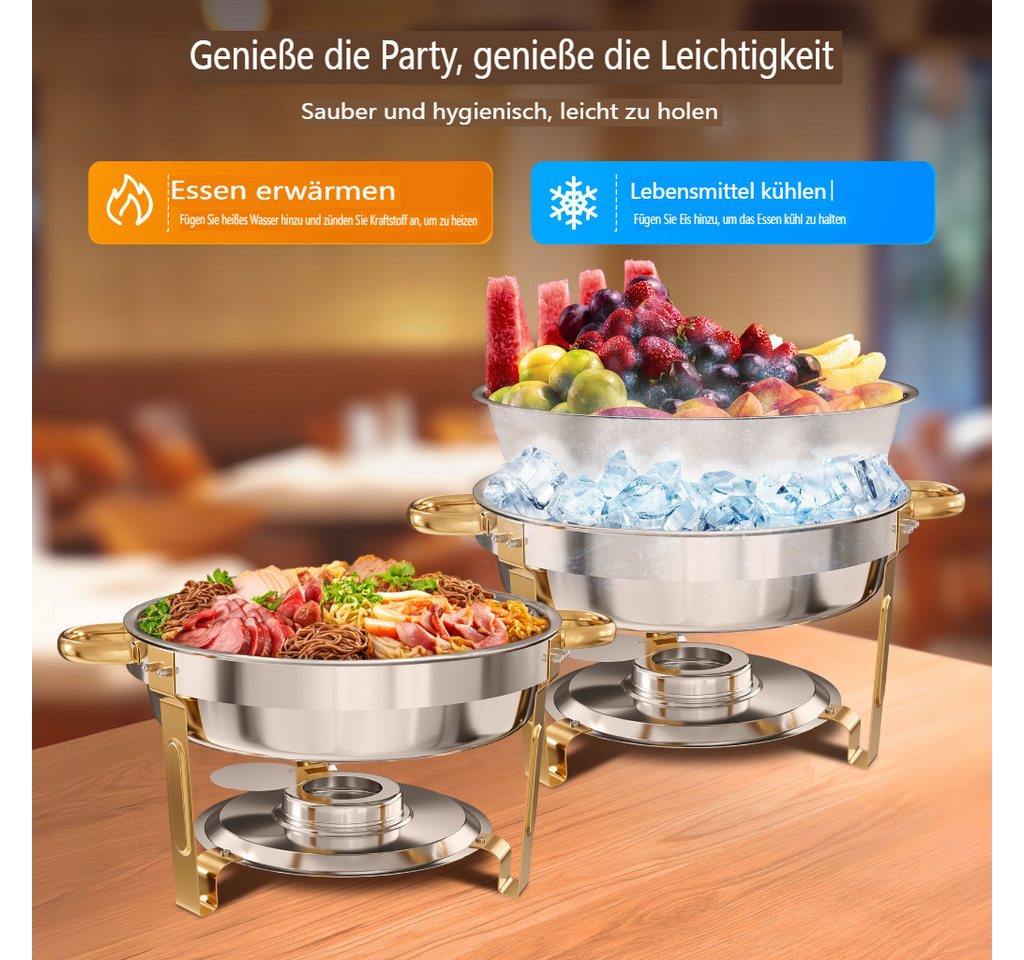 Warmounts Speisenwärmer, (2-tlg), Chafing Dish Speisenwärmer Set, rund, Edelstahl, Buffet Warmhalter-Set – Bild 3 von 5