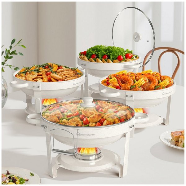 Warmounts Speisenwärmer, (4-tlg., 5L Chafing Dish Speisenwärmer Set), Rund Maifanite-Beschichtung, Buffet Warmhalter-Set für Hochzeit, Party