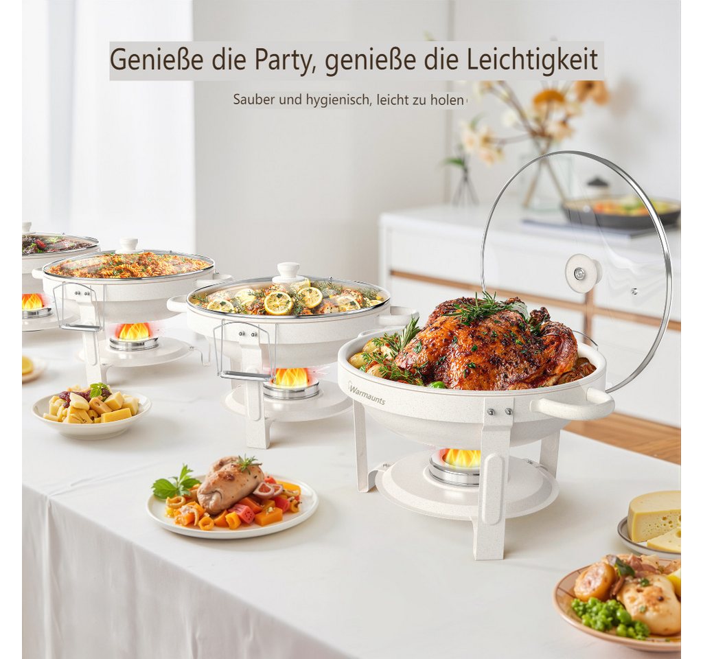 Warmounts Speisenwärmer, (4-tlg., 5L Chafing Dish Speisenwärmer Set), Rund Maifanite-Beschichtung, Buffet Warmhalter-Set für Hochzeit, Party – Bild 2 von 5
