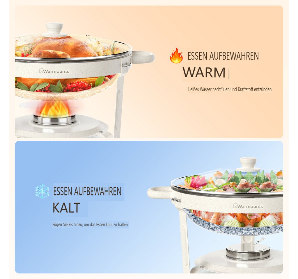Warmounts Speisenwärmer, (4-tlg., 5L Chafing Dish Speisenwärmer Set), Rund Maifanite-Beschichtung, Buffet Warmhalter-Set für Hochzeit, Party – Bild 3 von 5