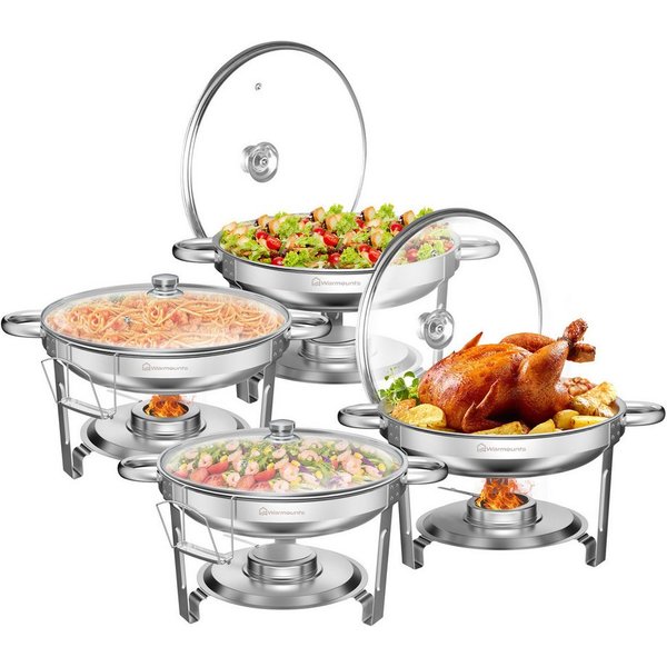 Warmounts Speisenwärmer, (4-tlg), Chafing Dish Speisenwärmer Set, Rund, Edelstahl, Buffet Warmhalte-Set