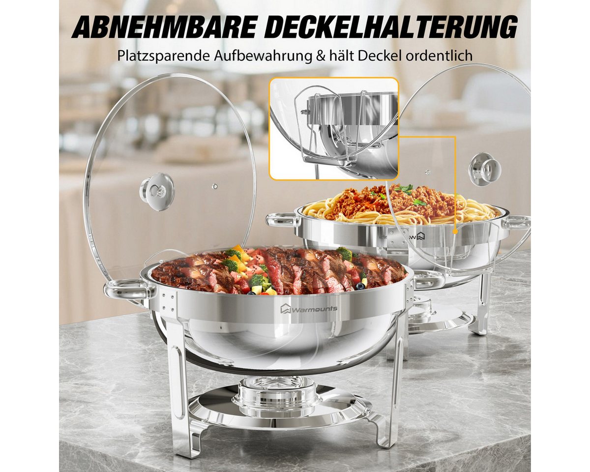 Warmounts Speisenwärmer, (4-tlg), Chafing Dish Speisenwärmer Set, Rund, Edelstahl, Buffet Warmhalte-Set – Bild 2 von 5