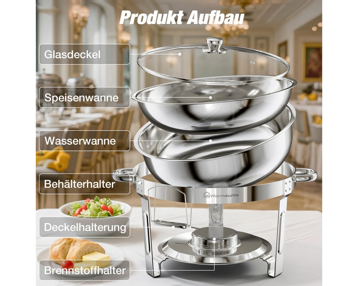 Warmounts Speisenwärmer, (4-tlg), Chafing Dish Speisenwärmer Set, Rund, Edelstahl, Buffet Warmhalte-Set – Bild 3 von 5