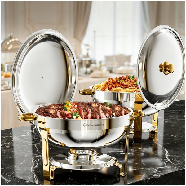 Warmounts Speisenwärmer 4,7L Luxus Buffetwärmer Edelstahl, (2-tlg., Chafing Dish Speisenwärmer Set, 5QT Rund Buffet Warmhalter-Set), für Party, Hochzeit, Weihna