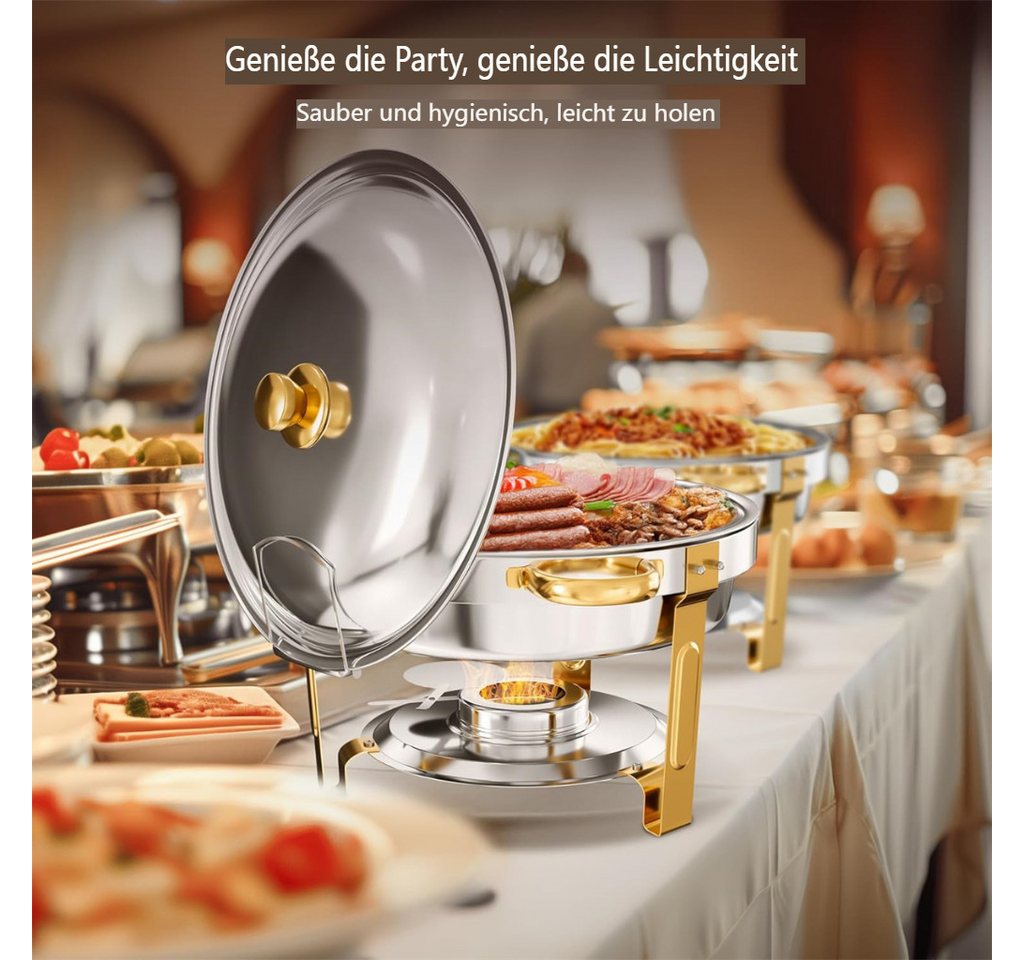 Warmounts Speisenwärmer 4,7L Luxus Buffetwärmer Edelstahl, (2-tlg., Chafing Dish Speisenwärmer Set, 5QT Rund Buffet Warmhalter-Set), für Party, Hochzeit, Weihna – Bild 2 von 5