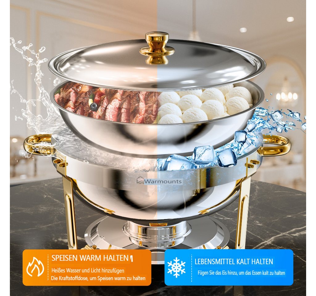 Warmounts Speisenwärmer 4,7L Luxus Buffetwärmer Edelstahl, (2-tlg., Chafing Dish Speisenwärmer Set, 5QT Rund Buffet Warmhalter-Set), für Party, Hochzeit, Weihna – Bild 3 von 5