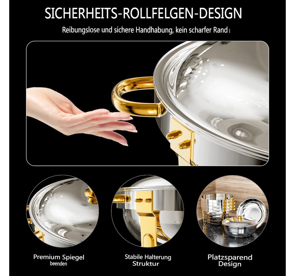 Warmounts Speisenwärmer 4,7L Luxus Buffetwärmer Edelstahl, (2-tlg., Chafing Dish Speisenwärmer Set, 5QT Rund Buffet Warmhalter-Set), für Party, Hochzeit, Weihna – Bild 5 von 5