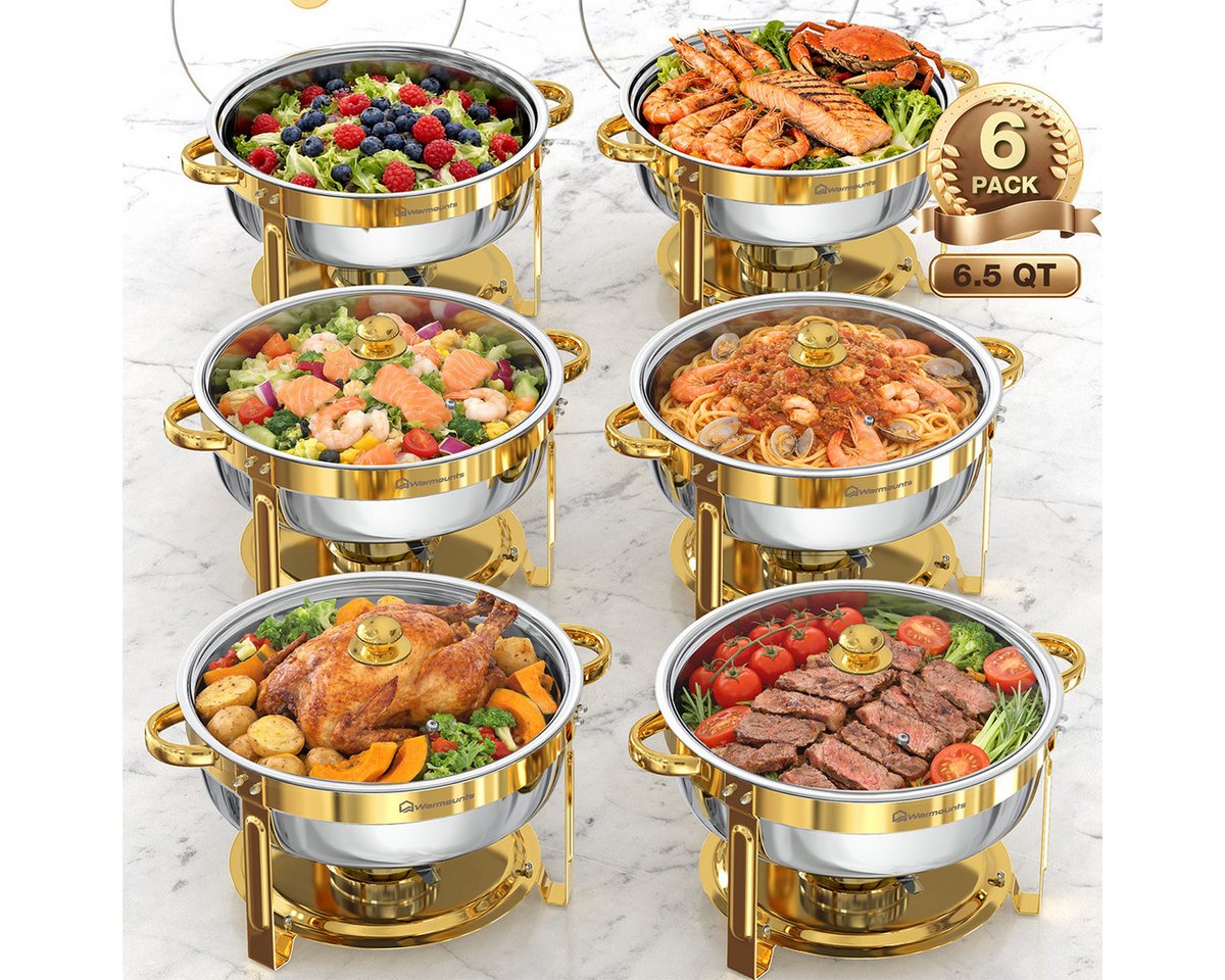Warmounts Speisenwärmer 6,15L Chafing Dish Speisenwärmer Set, (4-tlg., Rund, 6,5 QT Edelstahl mit Deckelhalter und Glasdeckel), Buffet Warmhalter-Set für Cateri – Bild 2 von 5