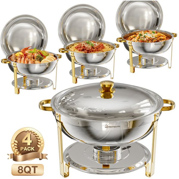 Warmounts Speisenwärmer 7,6L Buffetwärmer, (4-tlg., 8QT Buffet Warmhalter Set), mit Deckelhalter für Catering, Hochzeit, Party