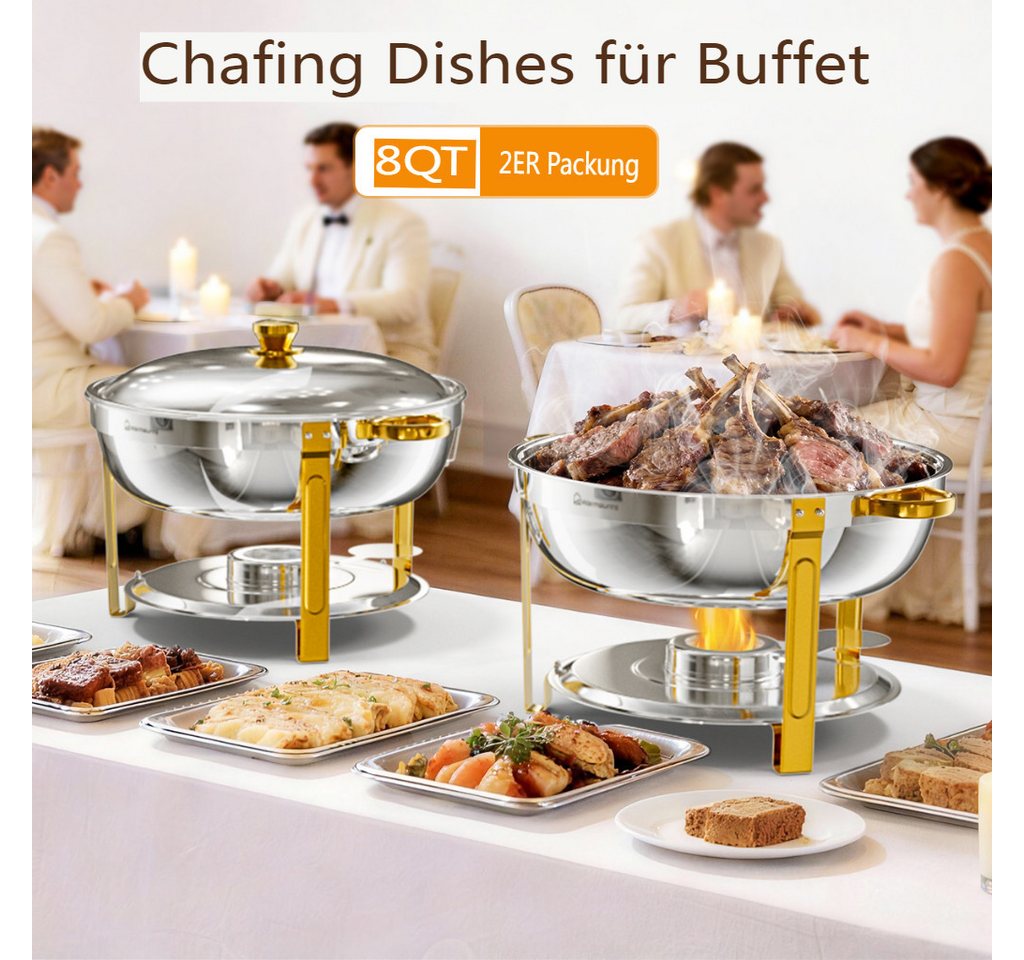 Warmounts Speisenwärmer 7,6L Buffetwärmer, (2-tlg., 8QT Buffet Warmhalter Set), mit Deckelhalter für Catering, Hochzeit, Party – Bild 2 von 5
