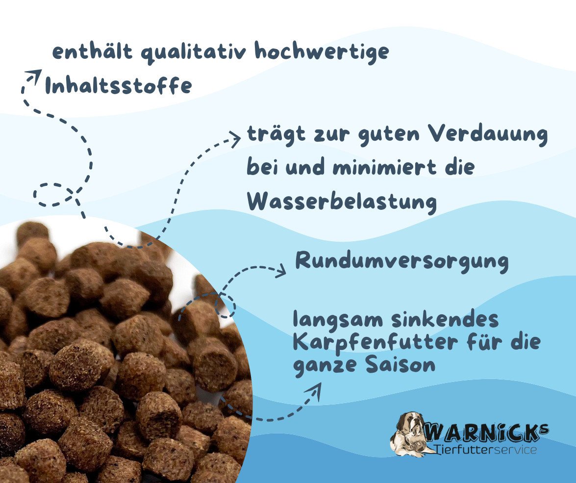 Warnick´s Tierfutterservice Karpfenfutter sinkend 6mm - extrudiertes Alleinfuttermittel, Hauptfutter für: Koi, größere Zier- & Teichfische, Karpfen – Bild 3 von 5