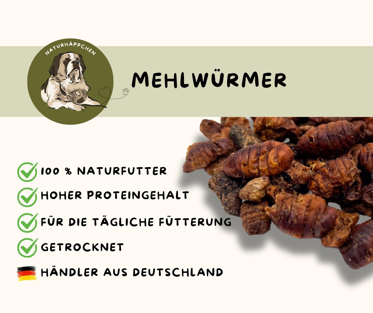 Warnick´s Tierfutterservice Mehlwürmer getrocknet - Futterergänzung für Fische, Vögel & Reptilien, Ergänzungsfutter für: Fische, Vögel, Nager, Reptilien & Amphi – Bild 2 von 5