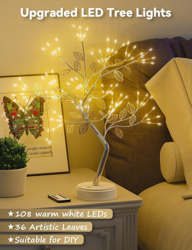 WAROUS LED Dekolicht LED Lichterbaum 108 LEDs, 8 Modi, dimmbar, Timer, USB/Batterie, LED, fest verbaut, Warmweiß, Fernbedienung, dimmbar, 8 Modi, Timerfunktion – Bild 2 von 5