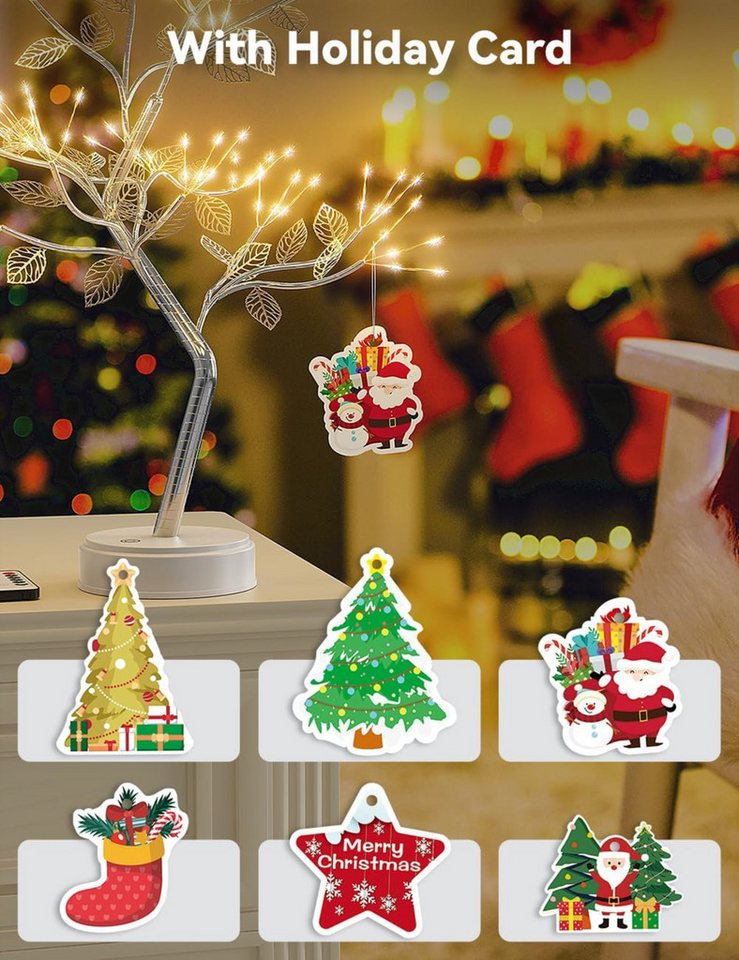 WAROUS LED Dekolicht LED Lichterbaum 108 LEDs, 8 Modi, dimmbar, Timer, USB/Batterie, LED, fest verbaut, Warmweiß, Fernbedienung, dimmbar, 8 Modi, Timerfunktion – Bild 4 von 5