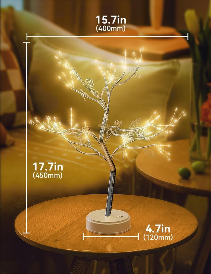 WAROUS LED Dekolicht LED Lichterbaum 108 LEDs, 8 Modi, dimmbar, Timer, USB/Batterie, LED, fest verbaut, Warmweiß, Fernbedienung, dimmbar, 8 Modi, Timerfunktion – Bild 5 von 5
