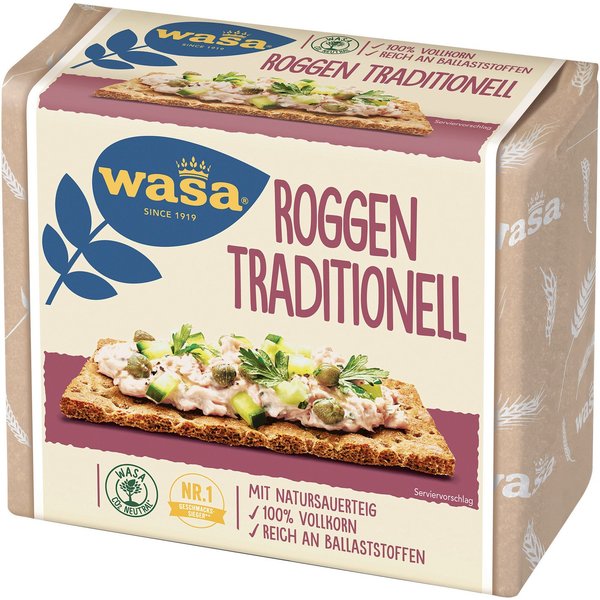 Wasa Brot, Wasa Roggen traditionell Vollkorn Knäckebrot mit Natursauerteig 235g