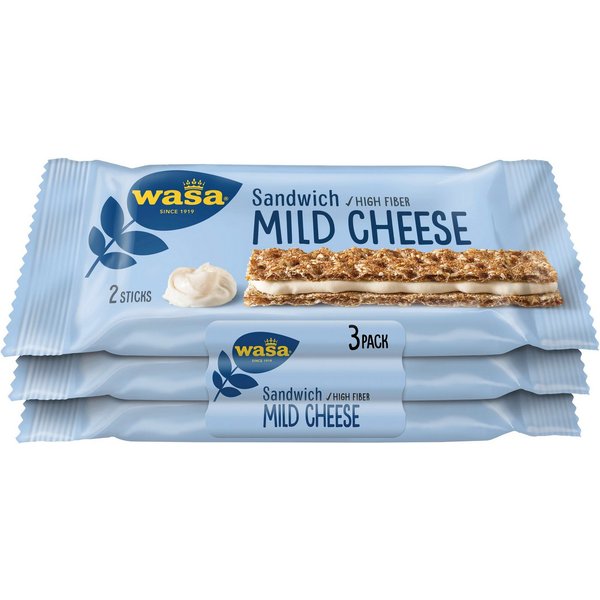 Wasa Brot, Wasa Sandwich Mild Cheese Käse 3er Volkorn Knäckebrot Riegel 90g