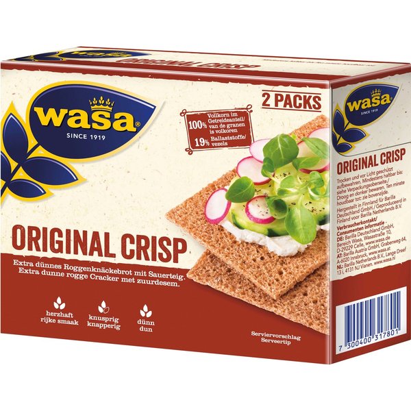 Wasa Brot, Wasa Crisp Original extra dünnes Roggenknöckebrot mit Sauerteig 200g