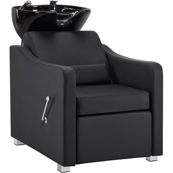 Barberpub Waschbecken BarberPub Friseurstuhl mit Waschbecken Friseurwaschsessel 8675, Klappbare Beinstütze, Friseurwaschbecken aus Keramik Verstellbar