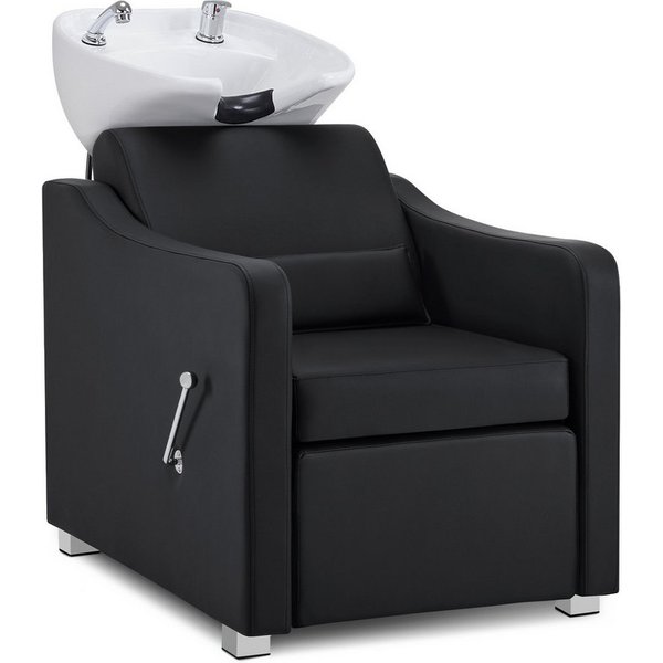 Barberpub Waschbecken BarberPub Friseurstuhl mit Waschbecken Friseurwaschsessel 8675, Klappbare Beinstütze, Friseurwaschbecken aus Keramik Verstellbar