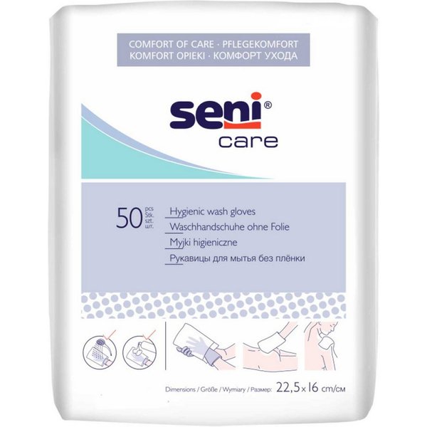 seni Waschhandschuh Seni Care Waschhandschuhe unfoliert, 50 Stück, (Einzelpackung, 50-St), unfoliert, weich, für die Einmalanwendung