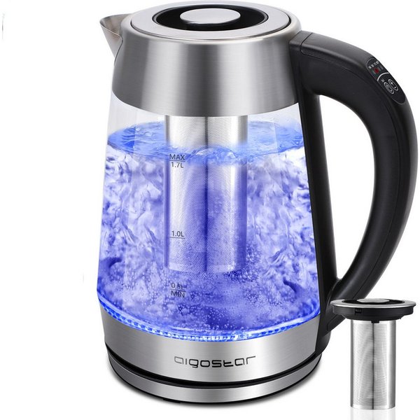 Aigostar Wasserkocher Aigostar Glas Wasserkocher mit Temperatureinstellung 1,7L, 60°-100°C, 1 l, Glas Wasserkocher mit Temperatureinstellung 1,7L, 60°-100°C
