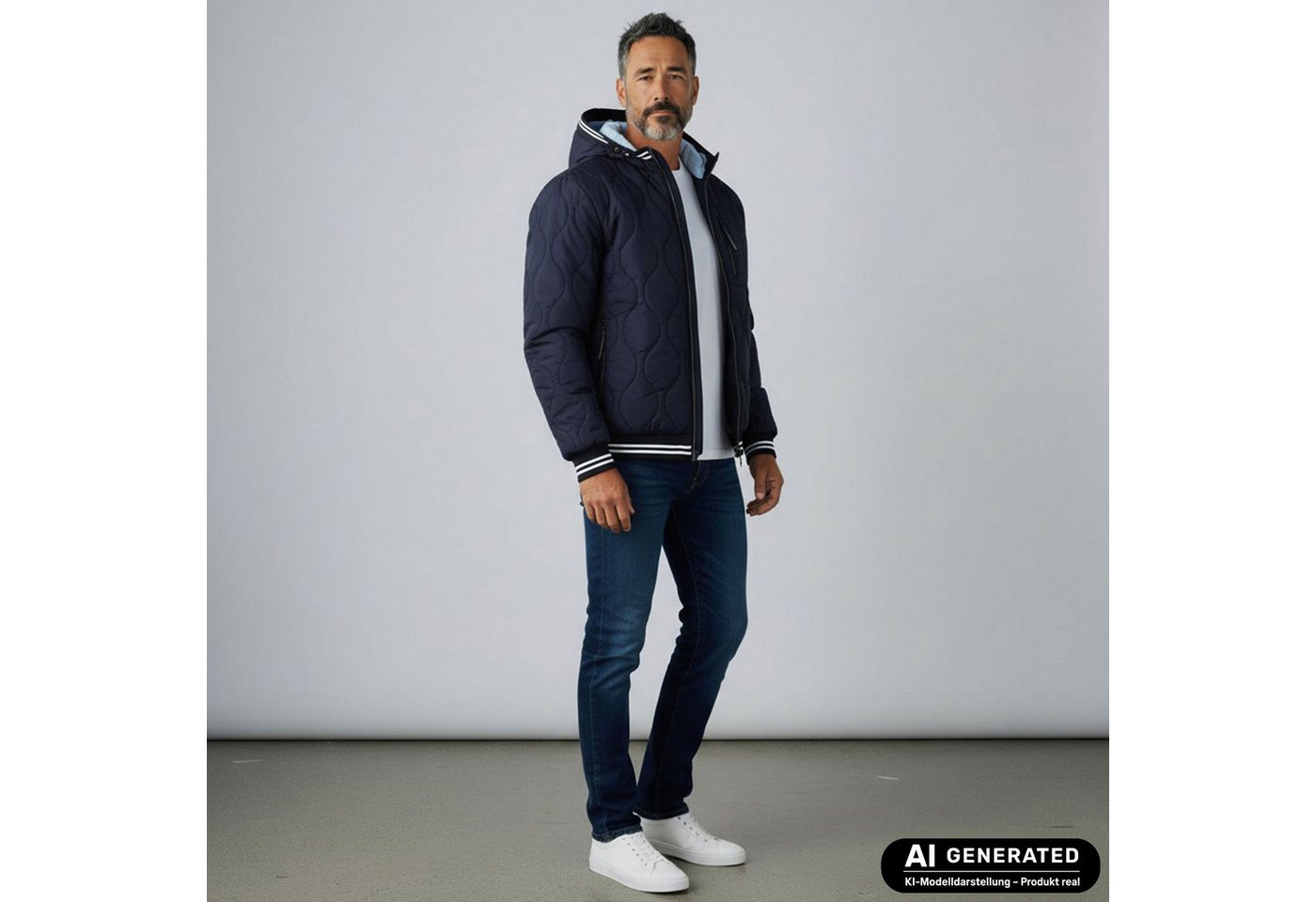 Wattlöper Steppjacke 62371SH Herren Jacke gesteppt mit Kapuze - Übergangsjacke Herrenjacke Modische Zwiebel-Steppung, Frontreißverschluss, Reißverschlusstaschen – Bild 3 von 5