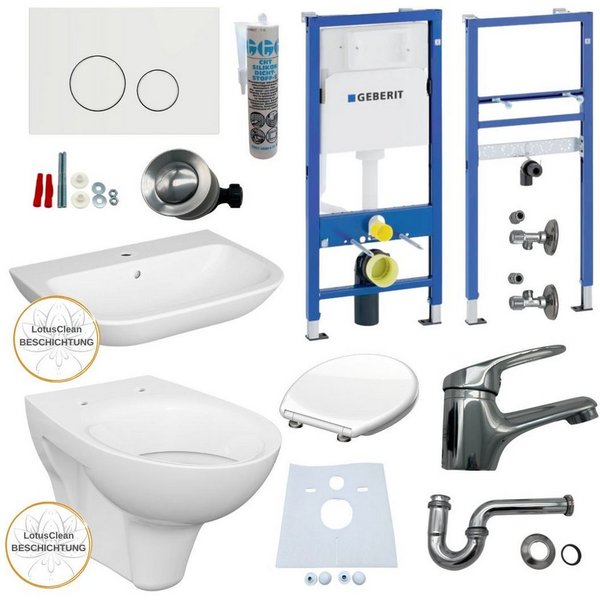 GEBERIT WC-Komplettset Geberit Spülkasten WC Vorwandelement Waschbecken 60 cm Armatur Bad Set, Wandmontage, (Komplett-Set 11-St. inklusive aller Montagematerial