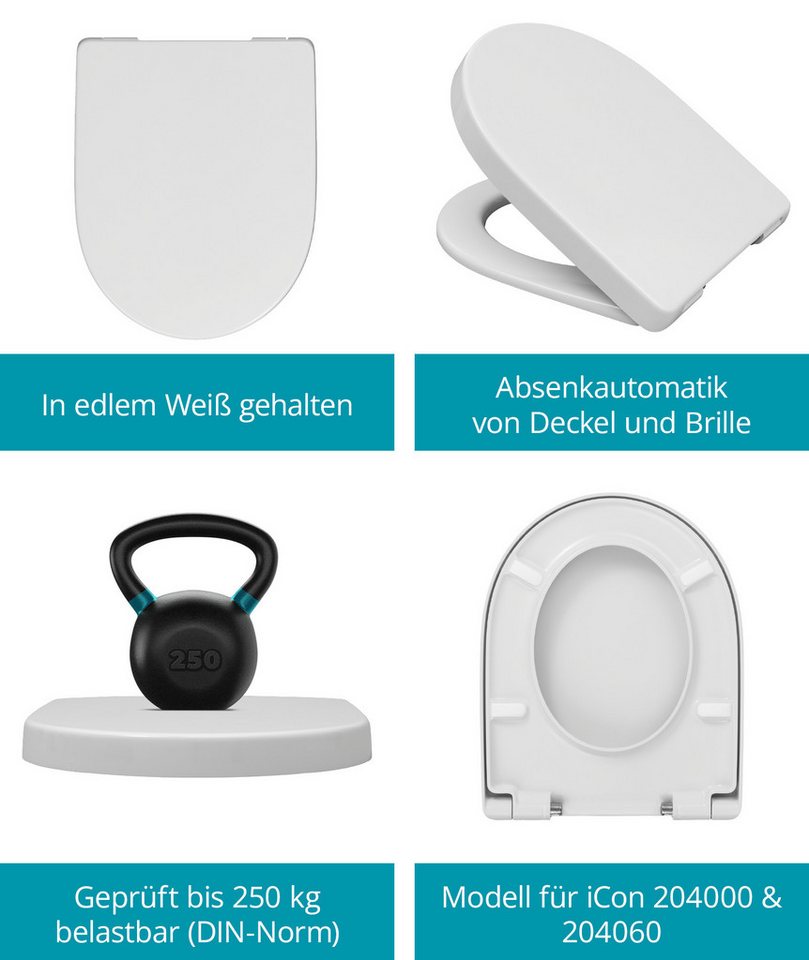 Calmwaters WC-Sitz iCon (Alternative von Calmwaters), Für Keramag iCon 204000 und 204060, Duroplast,D-Form, 26LP5381 – Bild 2 von 5