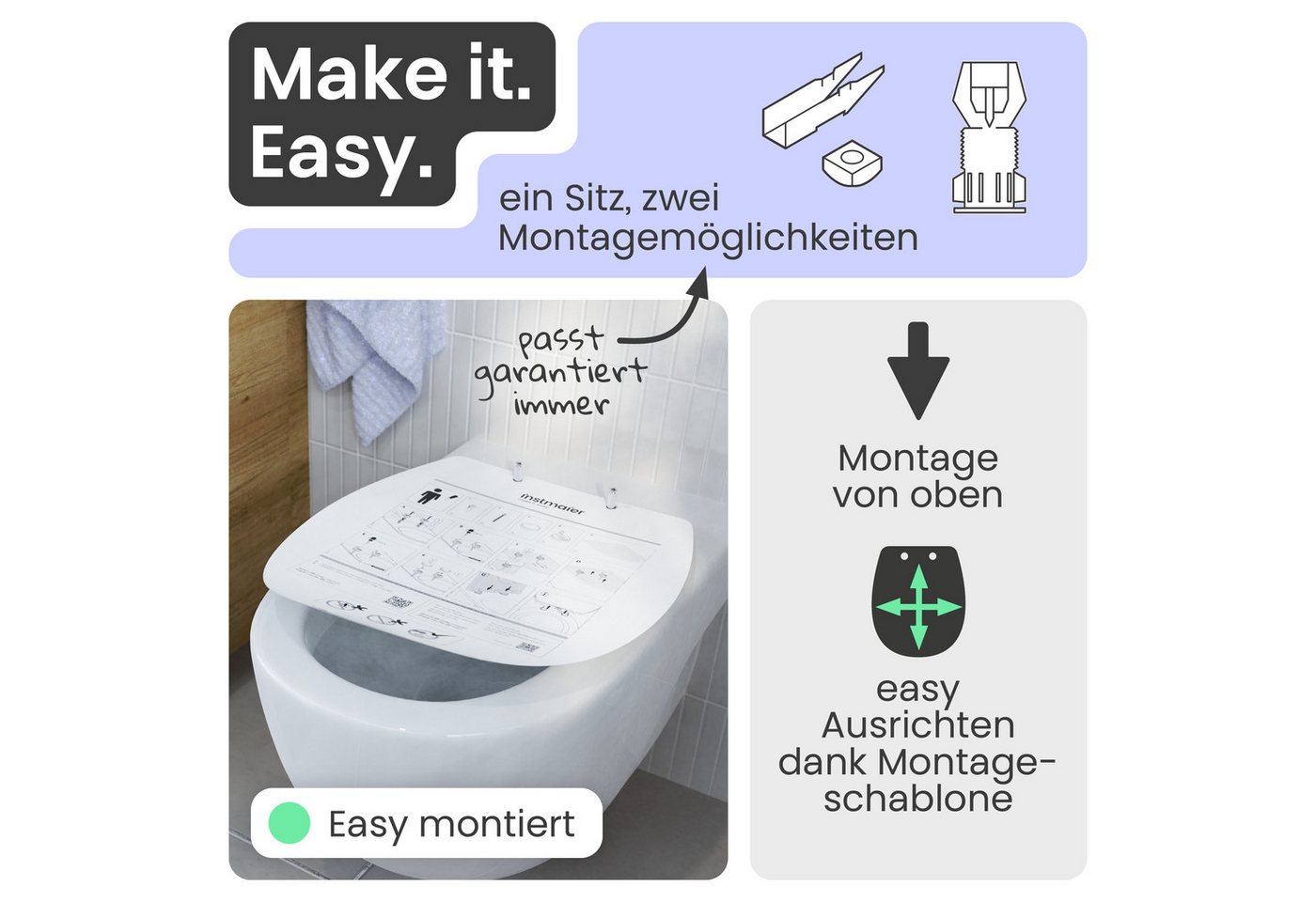 instmaier WC-Sitz instmaier Helma, Toilettendeckel mit Absenkautomatik, Absenkautomatik, zur Reinigung abnehmbar, Duroplast – Bild 5 von 5