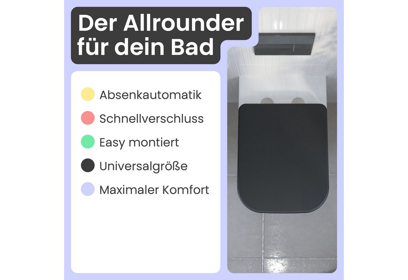 instmaier WC-Sitz instmaier Helma, Toilettendeckel mit Absenkautomatik, Absenkautomatik, zur Reinigung abnehmbar, Duroplast – Bild 2 von 5